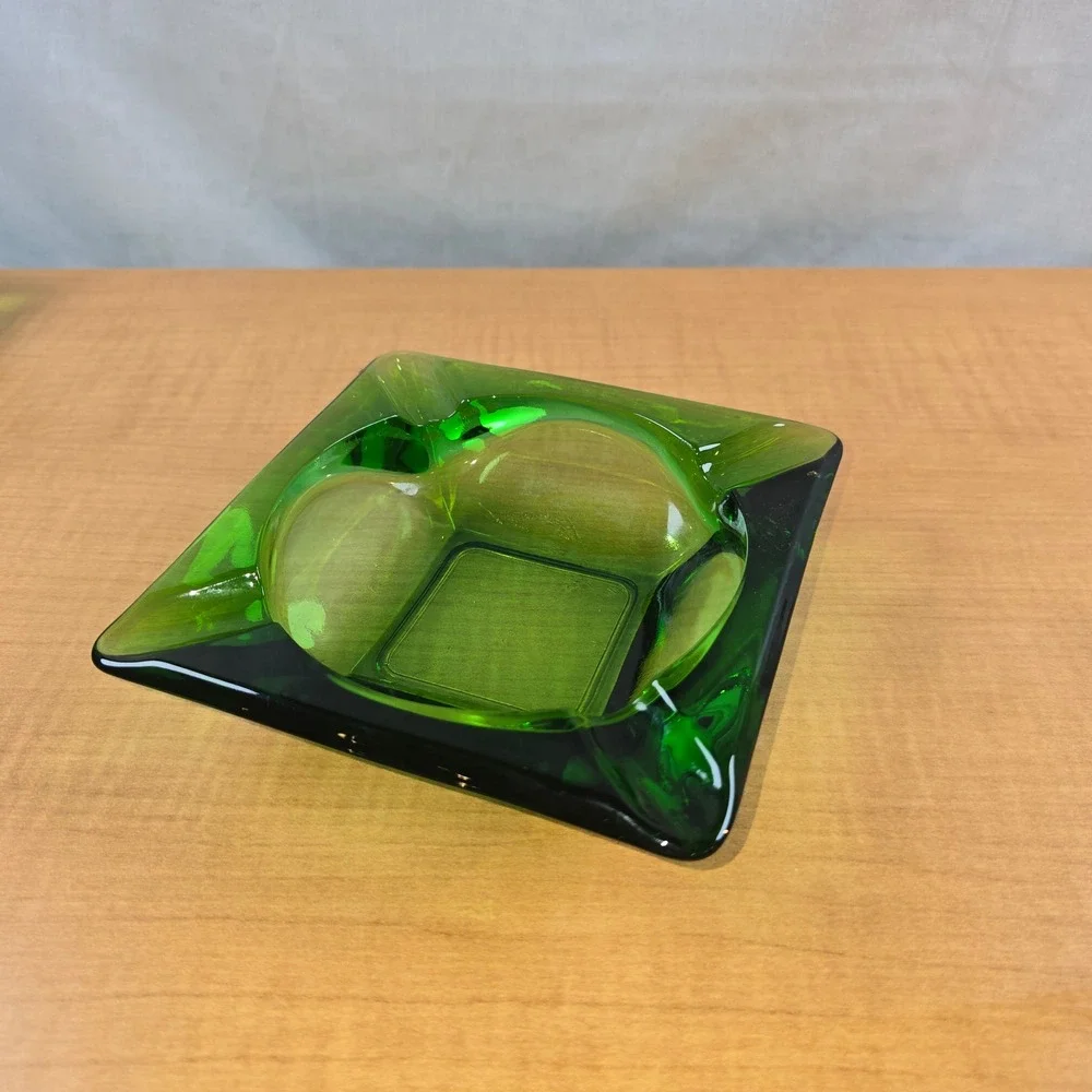 Vintage MCM Square Green Ashtray 6